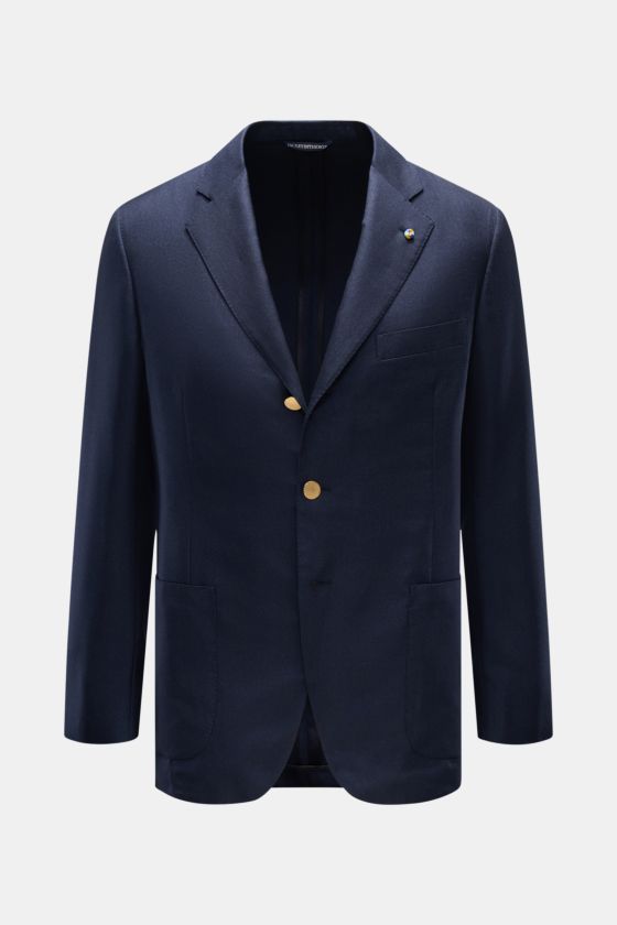 Belvest Sakko navy aus super softem Cashmere-Seiden-Mix, tailliert, Slim Fit, Drei-Knopf-Stil, fallendes Revers, Twill, frontal. Belvest Sakko navy aus super softem Cashmere-Seiden-Mix, tailliert, Slim Fit, Drei-Knopf-Stil, fallendes Revers, Twill, frontal.