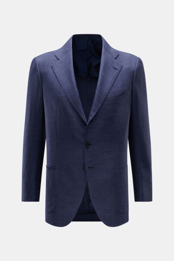 Frontansicht des Cesare Attolini Sakko navy meliert, Slim Fit, tailliert mit fallendem Revers, Brust- und aufgesetzten Hüfttaschen, Materialmix aus Wolle, Seide und Leinen. Frontansicht des Cesare Attolini Sakko navy meliert, Slim Fit, tailliert mit fallendem Revers, Brust- und aufgesetzten Hüfttaschen, Materialmix aus Wolle, Seide und Leinen.