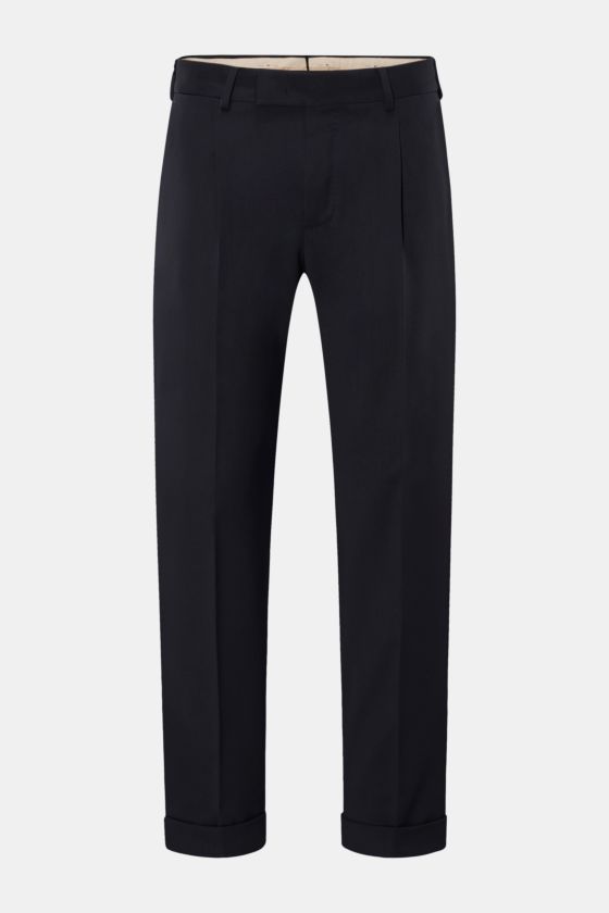 PT Torino Hose 'Rebel Fit' navy, frontale Ansicht, Twill aus Microfaser und Wolle, leicht elastisch, griffig, knöchellang mit Reißverschluss, Bundhaken, Bundfalte, Uhrentasche, französische Taschen, Gesäßtaschen mit geknöpfter Patte, fixierter Saumaufschl PT Torino Hose 'Rebel Fit' navy, frontale Ansicht, Twill aus Microfaser und Wolle, leicht elastisch, griffig, knöchellang mit Reißverschluss, Bundhaken, Bundfalte, Uhrentasche, französische Taschen, Gesäßtaschen mit geknöpfter Patte, fixierter Saumaufschl