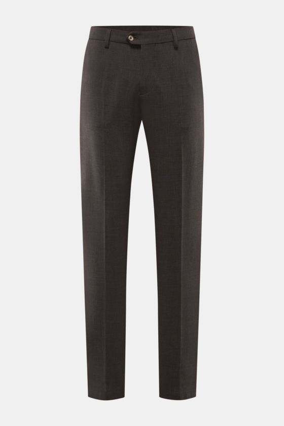 Marco Pescarolo Wollhose 'Evo' graubraun meliert, Frontansicht, Regular Fit, elastische Wolle, weicher Griff, teilelastischer Bund, Reißverschluss, Taschen. Marco Pescarolo Wollhose 'Evo' graubraun meliert, Frontansicht, Regular Fit, elastische Wolle, weicher Griff, teilelastischer Bund, Reißverschluss, Taschen.