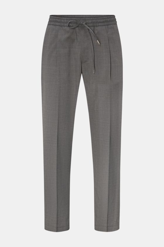 Briglia 1949 Woll-Jogpants 'Wimbledon' grau meliert, frontale Ansicht, leichte Woll-Microfaser-Hose mit elastischem Bund, Tunnelzug, Bundfalte und Taschen. Briglia 1949 Woll-Jogpants 'Wimbledon' grau meliert, frontale Ansicht, leichte Woll-Microfaser-Hose mit elastischem Bund, Tunnelzug, Bundfalte und Taschen.