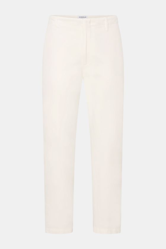 Dondup Baumwollhose 'Zyan' offwhite, frontale Aufnahme, weicher Baumwollvelours, Tapered Fit, kurzer Schnitt, Reißverschluss, französische Taschen. Dondup Baumwollhose 'Zyan' offwhite, frontale Aufnahme, weicher Baumwollvelours, Tapered Fit, kurzer Schnitt, Reißverschluss, französische Taschen.