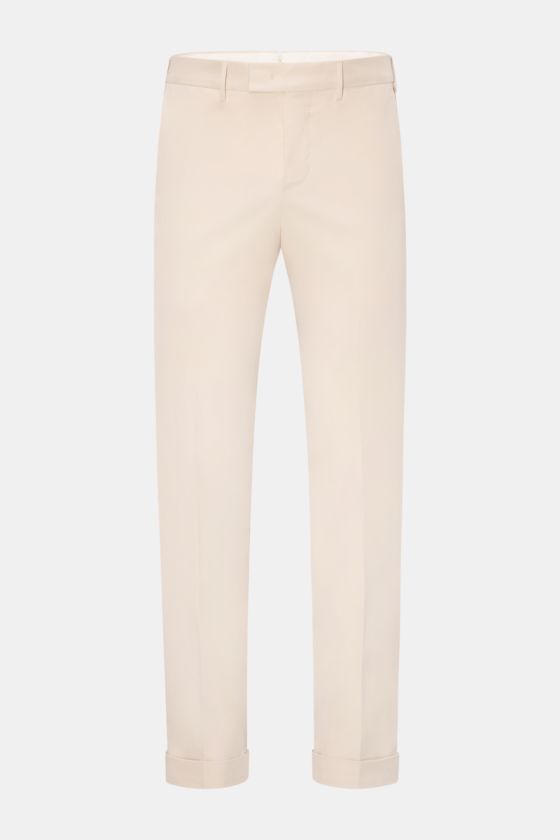 PT Torino Baumwollhose 'Master Fit' sand, Slim Fit mit leichtem Stretch, weicher Griff, französische Taschen, fixierter Saumaufschlag, Frontansicht. PT Torino Baumwollhose 'Master Fit' sand, Slim Fit mit leichtem Stretch, weicher Griff, französische Taschen, fixierter Saumaufschlag, Frontansicht.