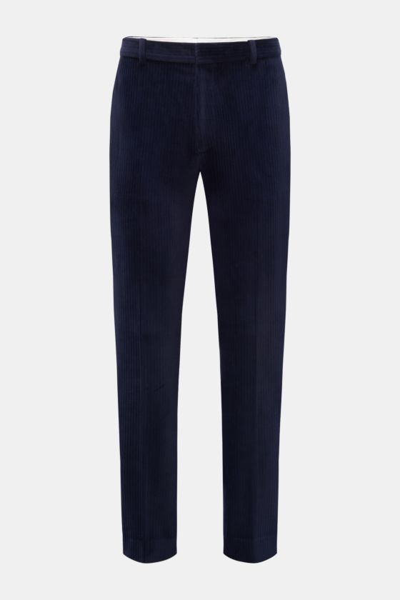Circolo 1901 Cordhose navy, Slim Fit Jersey-Hose mit markanter Cordstruktur, Reißverschluss, Bundhaken, französischen und Knopf-Gesäßtaschen, frontale Sicht. Circolo 1901 Cordhose navy, Slim Fit Jersey-Hose mit markanter Cordstruktur, Reißverschluss, Bundhaken, französischen und Knopf-Gesäßtaschen, frontale Sicht.