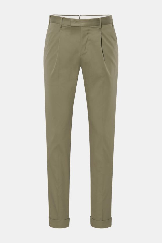 PT Torino Chino 'Master Fit' oliv, frontale Ansicht, Baumwoll-Twill, elastisch, reguläre Oberschenkelweite, Saumaufschlag, französische Taschen. PT Torino Chino 'Master Fit' oliv, frontale Ansicht, Baumwoll-Twill, elastisch, reguläre Oberschenkelweite, Saumaufschlag, französische Taschen.