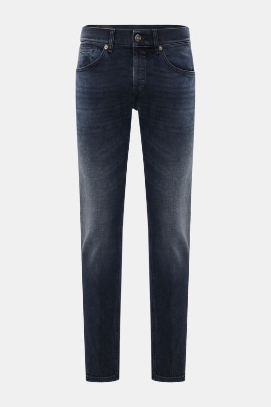 Dondup Jeans 'George' graublau, frontal fotografiert, Skinny Fit aus elastischem Baumwoll-Denim mit Button Fly, Five-Pocket-Stil, niedriger Bundhöhe. Dondup Jeans 'George' graublau, frontal fotografiert, Skinny Fit aus elastischem Baumwoll-Denim mit Button Fly, Five-Pocket-Stil, niedriger Bundhöhe.