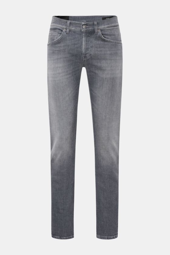 Dondup Jeans 'George' dunkelgrau, frontale Nahaufnahme, elastische Baumwolle, Skinny Fit, Used-Waschung, niedrige Bundhöhe, Five-Pocket-Stil. Dondup Jeans 'George' dunkelgrau, frontale Nahaufnahme, elastische Baumwolle, Skinny Fit, Used-Waschung, niedrige Bundhöhe, Five-Pocket-Stil.