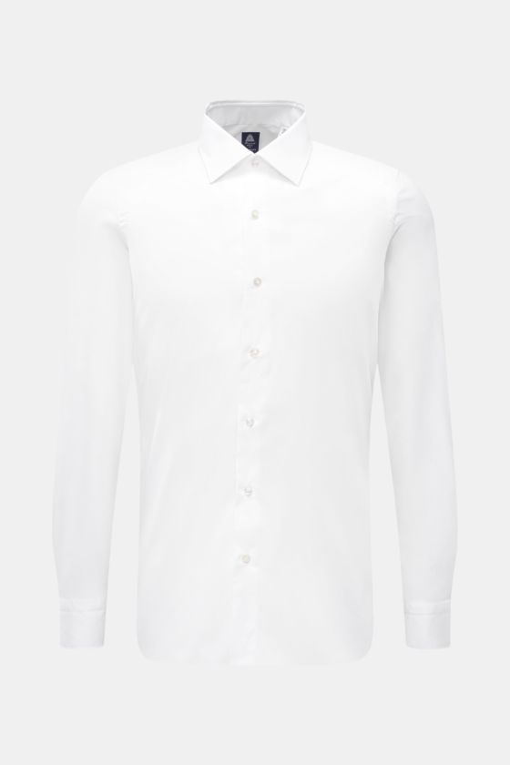 Finamore Business Hemd 'Rodi Napoli' Kent-Kragen weiß, Slim Fit, feiner Baumwoll-Gabardine, glatter Griff, extralange Ärmel, französische Knopfleiste, klassische Sportmanschette, gerundeter Saum, Frontansicht. Finamore Business Hemd 'Rodi Napoli' Kent-Kragen weiß, Slim Fit, feiner Baumwoll-Gabardine, glatter Griff, extralange Ärmel, französische Knopfleiste, klassische Sportmanschette, gerundeter Saum, Frontansicht.
