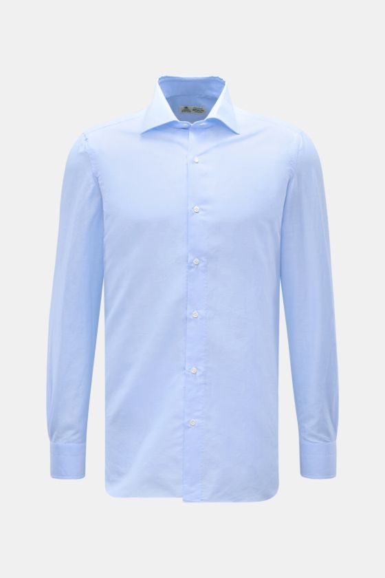 Borrelli Business Hemd 'Luciano' Kent-Kragen hellblau, Slim Fit, Leinen-Baumwoll-Mix, glatter Griff, französische Knopfleiste, Sportmanschette, gerundeter Saum, Vorderansicht. Borrelli Business Hemd 'Luciano' Kent-Kragen hellblau, Slim Fit, Leinen-Baumwoll-Mix, glatter Griff, französische Knopfleiste, Sportmanschette, gerundeter Saum, Vorderansicht.