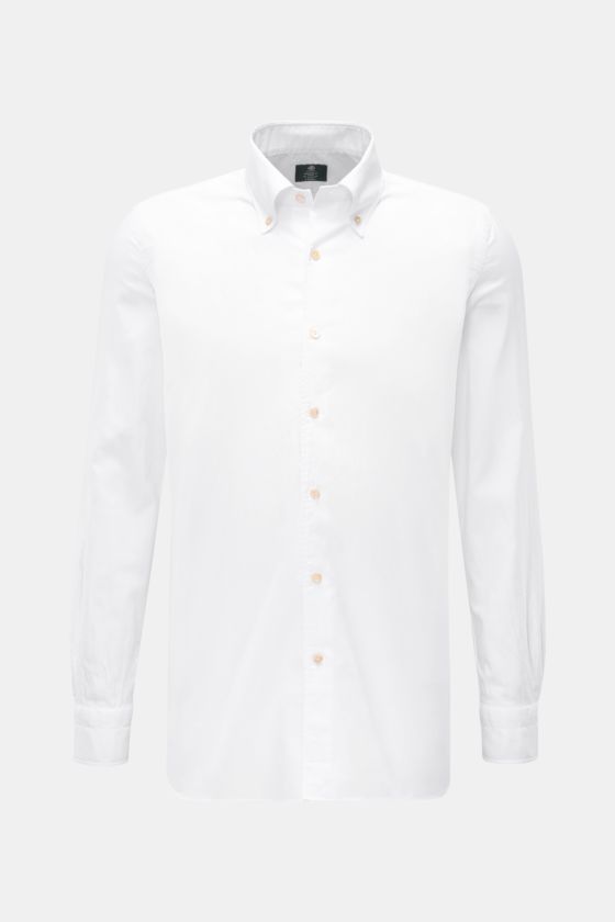 Borrelli Oxford-Hemd 'Ettore' Button-Down-Kragen weiß, Slim Fit, Oxford aus reiner Baumwolle, glatter Griff, Perlmuttknöpfe, Sportmanschette, gerundeter Saum, frontale Perspektive. Borrelli Oxford-Hemd 'Ettore' Button-Down-Kragen weiß, Slim Fit, Oxford aus reiner Baumwolle, glatter Griff, Perlmuttknöpfe, Sportmanschette, gerundeter Saum, frontale Perspektive.