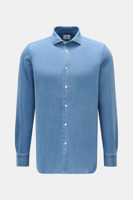 Giampaolo Chambray-Hemd Haifisch-Kragen rauchblau Giampaolo Chambray-Hemd Haifisch-Kragen rauchblau