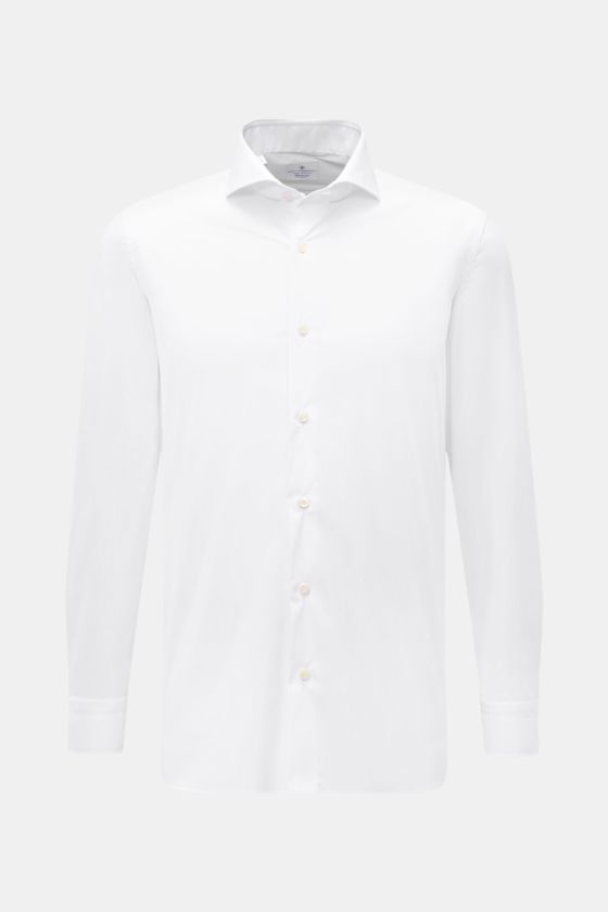 Giampaolo Casual-Hemd Haifisch-Kragen weiß, frontal fotografiert, Popeline aus Baumwolle/Microfaser, Slim Fit, Haifisch-Kragen, französische Knopfleiste, Sportmanschette, Taillenabnäher, gerundeter Saum, leicht elastisch, weicher Griff. Giampaolo Casual-Hemd Haifisch-Kragen weiß, frontal fotografiert, Popeline aus Baumwolle/Microfaser, Slim Fit, Haifisch-Kragen, französische Knopfleiste, Sportmanschette, Taillenabnäher, gerundeter Saum, leicht elastisch, weicher Griff.