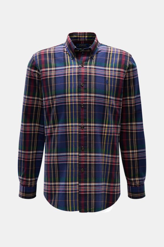 Polo Ralph Lauren Oxford-Hemd Button-Down-Kragen navy/grün/dunkelrot kariert, frontale Ansicht, weiche Baumwolle, klassisches Karo, Regular Fit, Polospieler-Stitching Polo Ralph Lauren Oxford-Hemd Button-Down-Kragen navy/grün/dunkelrot kariert, frontale Ansicht, weiche Baumwolle, klassisches Karo, Regular Fit, Polospieler-Stitching