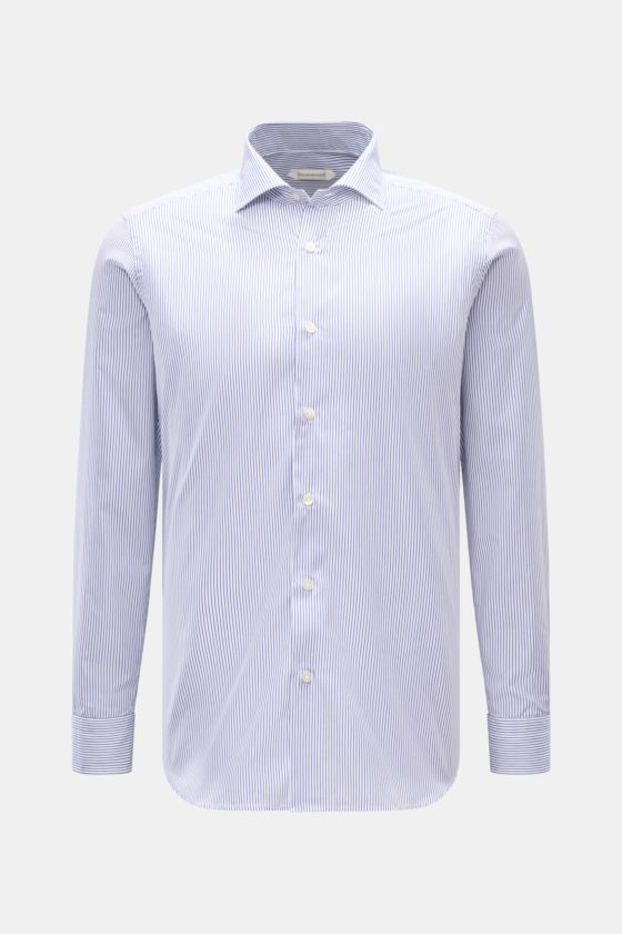 Guglielminotti Casual Hemd Haifisch-Kragen dunkelblau/weiß gestreift, Slim Fit, reine Baumwolle, von vorne fotografiert, glatter Griff. Guglielminotti Casual Hemd Haifisch-Kragen dunkelblau/weiß gestreift, Slim Fit, reine Baumwolle, von vorne fotografiert, glatter Griff.
