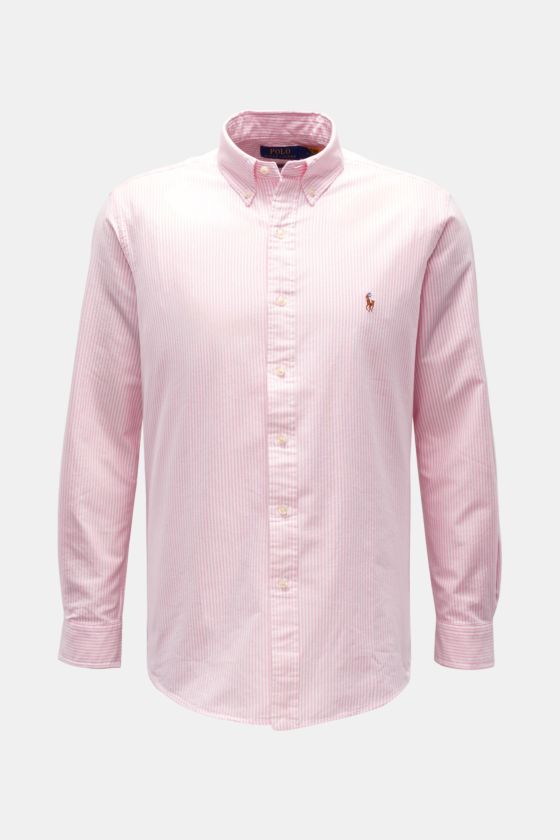 Polo Ralph Lauren Oxfordhemd Button-Down-Kragen rosé/weiß gestreift, Slim Fit, reine Baumwolle, modernes Streifenmuster, frontale Ansicht. Polo Ralph Lauren Oxfordhemd Button-Down-Kragen rosé/weiß gestreift, Slim Fit, reine Baumwolle, modernes Streifenmuster, frontale Ansicht.