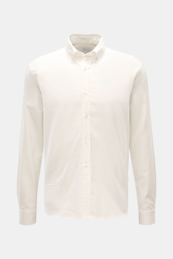 Frontale Aufnahme des offwhite 04651/ A trip in a bag Flanellhemd Button-Down-Kragen mit weichem Griff, Regular Fit, Knopfleiste und Sportmanschette. Frontale Aufnahme des offwhite 04651/ A trip in a bag Flanellhemd Button-Down-Kragen mit weichem Griff, Regular Fit, Knopfleiste und Sportmanschette.