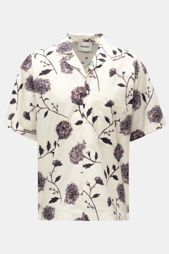 Nanushka Kurzarmhemd 'Yuki' Kubanischer Kragen creme/schwarz gemustert Nanushka Kurzarmhemd 'Yuki' Kubanischer Kragen creme/schwarz gemustert