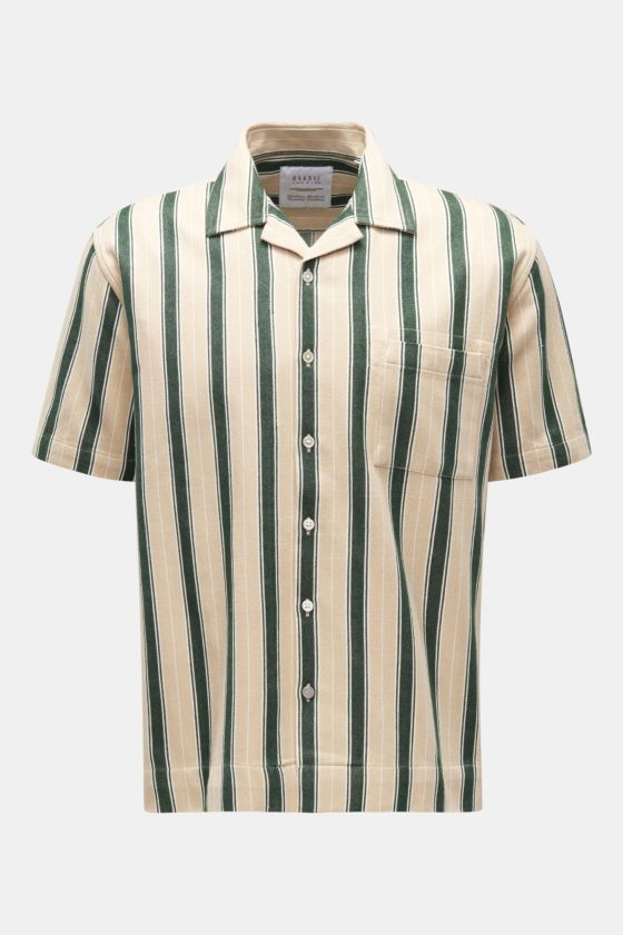 04651/ A trip in a bag Kurzarmhemd 'Madras Cuba' Kubanischer Kragen beige/dunkelgrün gestreift 04651/ A trip in a bag Kurzarmhemd 'Madras Cuba' Kubanischer Kragen beige/dunkelgrün gestreift