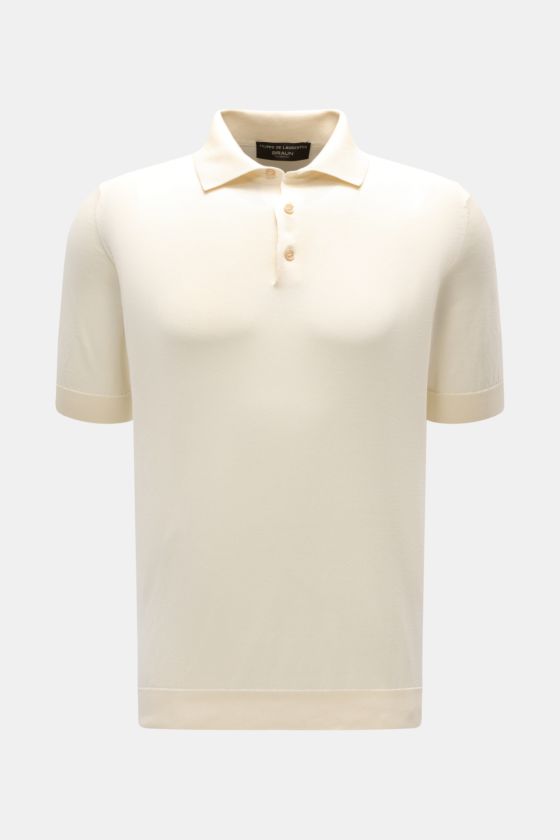 Filippo de Laurentiis Kurzarm-Strickpolo creme, Slim Fit, reine Baumwolle, feines Strickbild, Polokragen, Drei-Knopf-Leiste, Rippbündchen, frontale Ansicht. Filippo de Laurentiis Kurzarm-Strickpolo creme, Slim Fit, reine Baumwolle, feines Strickbild, Polokragen, Drei-Knopf-Leiste, Rippbündchen, frontale Ansicht.