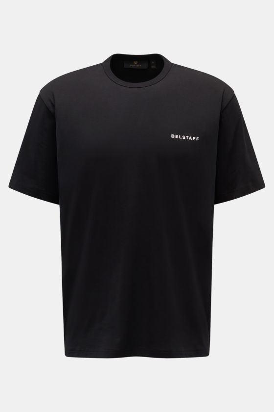 Belstaff Rundhals-T-Shirt 'Border' schwarz, Frontansicht, Regular Fit, reine Baumwolle, weicher Griff, BELSTAFF-Schriftzug auf der Brust. Belstaff Rundhals-T-Shirt 'Border' schwarz, Frontansicht, Regular Fit, reine Baumwolle, weicher Griff, BELSTAFF-Schriftzug auf der Brust.