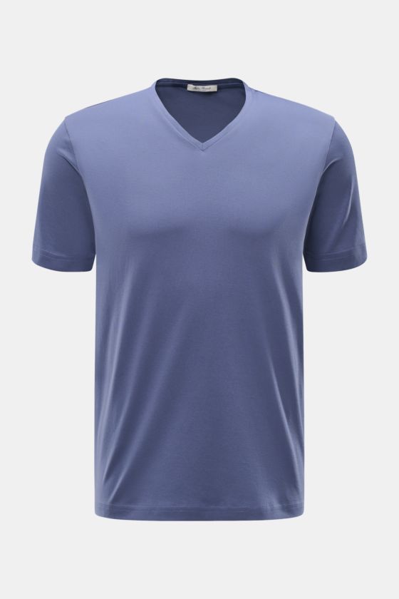 Stefan Brandt V-Neck T-Shirt 'Artur' rauchblau, Slim Fit, V-Ausschnitt, aus weicher biologischer Pima-Baumwolle, Frontansicht. Stefan Brandt V-Neck T-Shirt 'Artur' rauchblau, Slim Fit, V-Ausschnitt, aus weicher biologischer Pima-Baumwolle, Frontansicht.