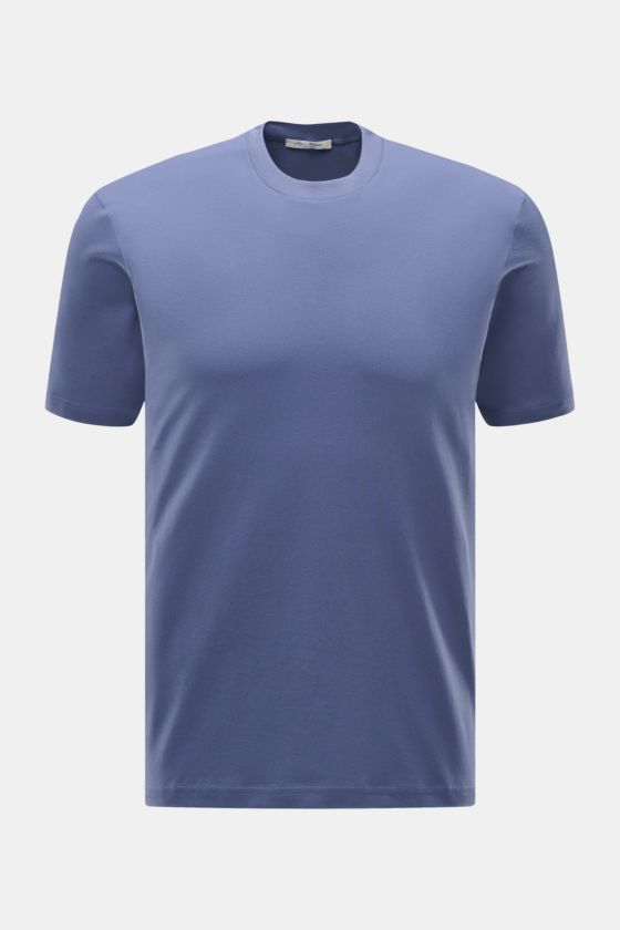 Frontansicht des Stefan Brandt Rundhals-T-Shirt 'Eli' graublau aus feinem Pima-Baumwoll-Jersey, Slim Fit, weicher Griff, Rundhalsausschnitt. Frontansicht des Stefan Brandt Rundhals-T-Shirt 'Eli' graublau aus feinem Pima-Baumwoll-Jersey, Slim Fit, weicher Griff, Rundhalsausschnitt.