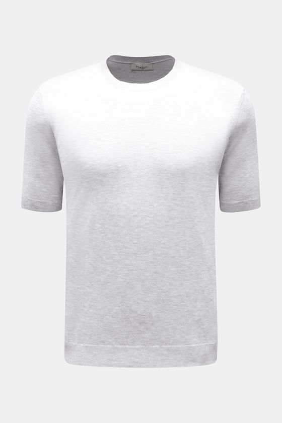 Piacenza 1733 Kurzarmpullover grau meliert, Slim Fit, aus reiner Baumwolle mit feinem, offenem Strickbild, flexible Rippbündchen, frontale Aufnahme. Piacenza 1733 Kurzarmpullover grau meliert, Slim Fit, aus reiner Baumwolle mit feinem, offenem Strickbild, flexible Rippbündchen, frontale Aufnahme.