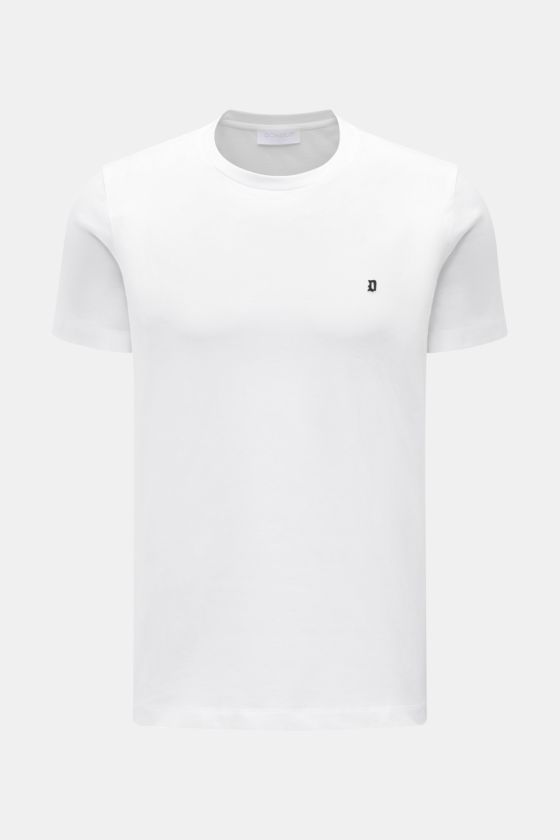 Dondup Rundhals-T-Shirt weiß, Frontansicht, Slim Fit, Jersey aus reiner Baumwolle, weicher Griff, DONDUP-Logo auf Brust, Rundhalsausschnitt. Dondup Rundhals-T-Shirt weiß, Frontansicht, Slim Fit, Jersey aus reiner Baumwolle, weicher Griff, DONDUP-Logo auf Brust, Rundhalsausschnitt.
