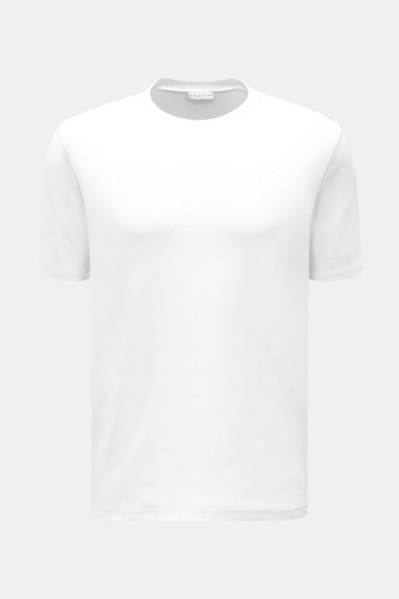 Kiefermann Rundhals-T-Shirt 'Arndell' weiß, frontal fotografiert, aus elastischer Baumwolle, Regular Fit, weicher Griff, Rundhalsausschnitt. Kiefermann Rundhals-T-Shirt 'Arndell' weiß, frontal fotografiert, aus elastischer Baumwolle, Regular Fit, weicher Griff, Rundhalsausschnitt.