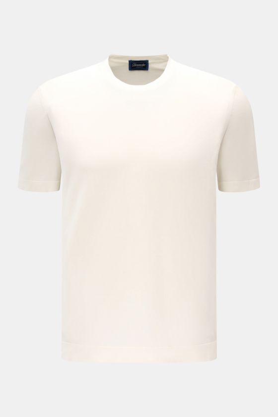 Drumohr T-Shirt offwhite, frontale Nahaufnahme, Basic Feinstrick aus reiner Baumwolle, weicher Griff, Regular Fit, Rundhalsausschnitt Drumohr T-Shirt offwhite, frontale Nahaufnahme, Basic Feinstrick aus reiner Baumwolle, weicher Griff, Regular Fit, Rundhalsausschnitt