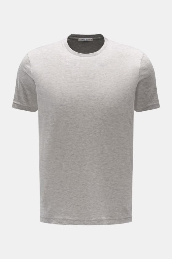 Stefan Brandt Rundhals-T-Shirt 'Enno' grau meliert, slim fit, feine Jersey-Qualität, Seide-Baumwollmix, weicher Griff, frontale Ansicht. Stefan Brandt Rundhals-T-Shirt 'Enno' grau meliert, slim fit, feine Jersey-Qualität, Seide-Baumwollmix, weicher Griff, frontale Ansicht.