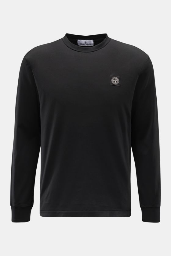 Stone Island Rundhals-Longsleeve 'Basic Cotton' navy, Slim Fit, reine Baumwolle, weicher Griff, Rundhalsausschnitt, Weblabel Brust, Rippbündchen Ärmel, frontale Perspektive. Stone Island Rundhals-Longsleeve 'Basic Cotton' navy, Slim Fit, reine Baumwolle, weicher Griff, Rundhalsausschnitt, Weblabel Brust, Rippbündchen Ärmel, frontale Perspektive.
