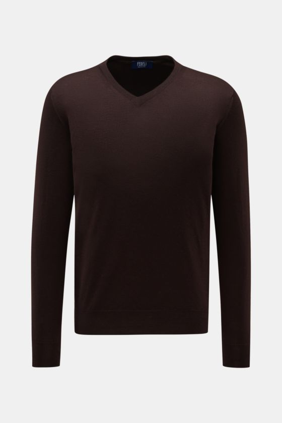 Fedeli Feinstrick V-Neck Pullover dunkelbraun Fedeli Feinstrick V-Neck Pullover dunkelbraun