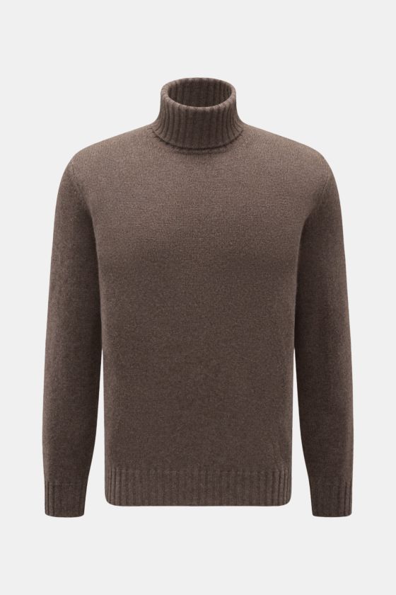 Filippo de Laurentiis Cashmere Rollkragenpullover graubraun meliert, frontale Aufnahme, feiner Strick, reiner Cashmere, weicher Griff, Regular Fit, Rippkragen und Bündchen. Filippo de Laurentiis Cashmere Rollkragenpullover graubraun meliert, frontale Aufnahme, feiner Strick, reiner Cashmere, weicher Griff, Regular Fit, Rippkragen und Bündchen.