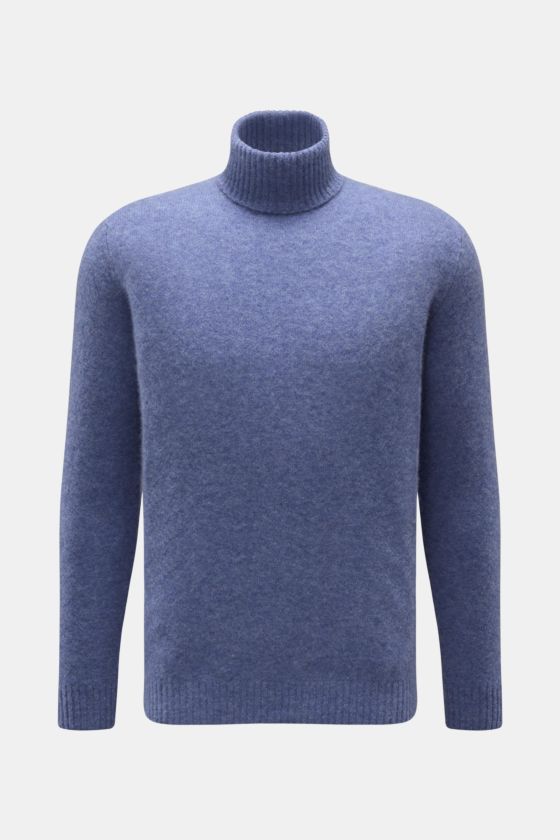 Filippo de Laurentiis Rollkragenpullover rauchblau meliert, Slim Fit, mittelfeines Strickbild, weicher Griff, flexible Bündchen, frontal fotografiert. Filippo de Laurentiis Rollkragenpullover rauchblau meliert, Slim Fit, mittelfeines Strickbild, weicher Griff, flexible Bündchen, frontal fotografiert.