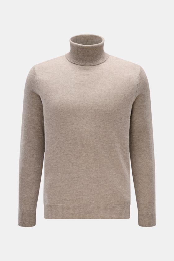 FTC Cashmere Rollkragenpullover taupe meliert in Slim Fit, frontal fotografiert, aus reinem Cashmere mit weichem Griff, feinem Strickbild, Ripprollkragen und Rippbündchen. FTC Cashmere Rollkragenpullover taupe meliert in Slim Fit, frontal fotografiert, aus reinem Cashmere mit weichem Griff, feinem Strickbild, Ripprollkragen und Rippbündchen.