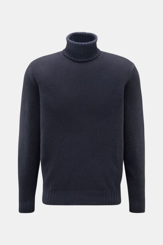 Filippo de Laurentiis Merino Rollkragenpullover navy meliert, frontale Ansicht, Regular Fit, superfeine Merinowolle mit Cashmere, garment dyed, weicher Griff, flexible Rippbündchen. Filippo de Laurentiis Merino Rollkragenpullover navy meliert, frontale Ansicht, Regular Fit, superfeine Merinowolle mit Cashmere, garment dyed, weicher Griff, flexible Rippbündchen.