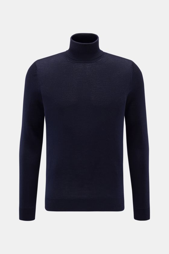 Colombo Feinstrick-Rollkragenpullover navy in Frontansicht, Regular Fit, weicher Cashmere-Seide-Mix, feines Strickbild, anliegender Rollkragen, flexible Rippbündchen. Colombo Feinstrick-Rollkragenpullover navy in Frontansicht, Regular Fit, weicher Cashmere-Seide-Mix, feines Strickbild, anliegender Rollkragen, flexible Rippbündchen.