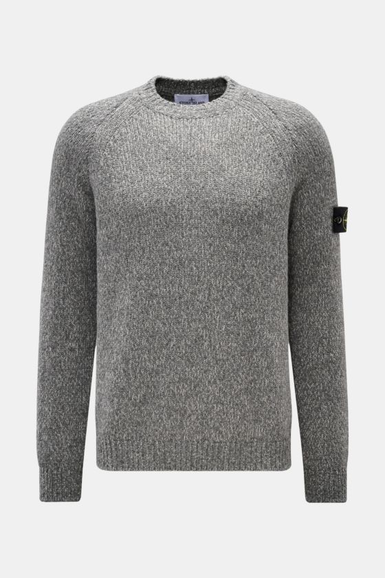 Stone Island Rundhalspullover 'Fancy Yarn' altrosa meliert, Slim Fit, aus Wollmix mit Raglanärmeln, Kompass-Badge am Ärmel, frontal fotografiert. Stone Island Rundhalspullover 'Fancy Yarn' altrosa meliert, Slim Fit, aus Wollmix mit Raglanärmeln, Kompass-Badge am Ärmel, frontal fotografiert.