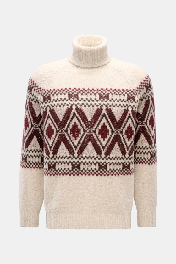 Brunello Cucinelli Rollkragenpullover creme/dunkelrot gemustert Brunello Cucinelli Rollkragenpullover creme/dunkelrot gemustert