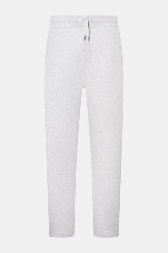 Brunello Cucinelli Sweathose hellgrau meliert, vorne fotografiert, aus Baumwolle und Microfaser, weich, tapered Fit, knöchellang, elastischer Bund mit Tunnelzug, schräge Taschen, paspelierte Gesäßtaschen. Brunello Cucinelli Sweathose hellgrau meliert, vorne fotografiert, aus Baumwolle und Microfaser, weich, tapered Fit, knöchellang, elastischer Bund mit Tunnelzug, schräge Taschen, paspelierte Gesäßtaschen.