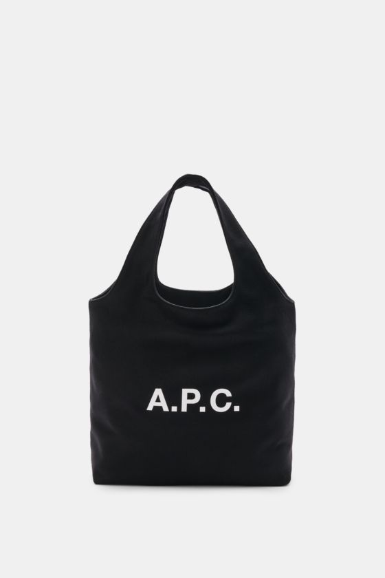 A.P.C. Shopper 'Ninon' schwarz, frontale Ansicht, Mix aus Wolle, Microfaser, Cashmere, breite Henkel, großes Hauptfach, Steckfach, Logo-Print, ca. 48x36x17 cm. A.P.C. Shopper 'Ninon' schwarz, frontale Ansicht, Mix aus Wolle, Microfaser, Cashmere, breite Henkel, großes Hauptfach, Steckfach, Logo-Print, ca. 48x36x17 cm.