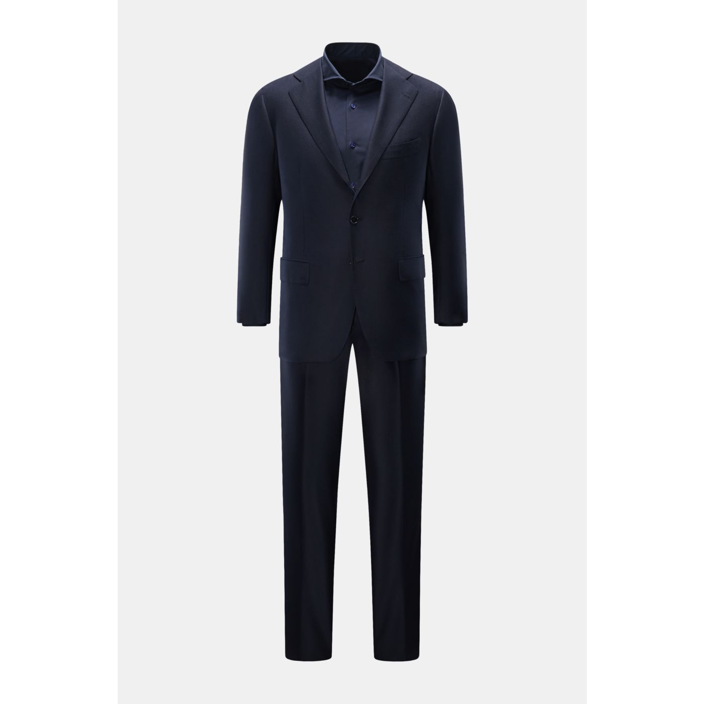 Sartoria Attolini Napoliダークネイビースーツ Sartoria Attolini Napoli Navy Blue Pinstriped Three Button Suit