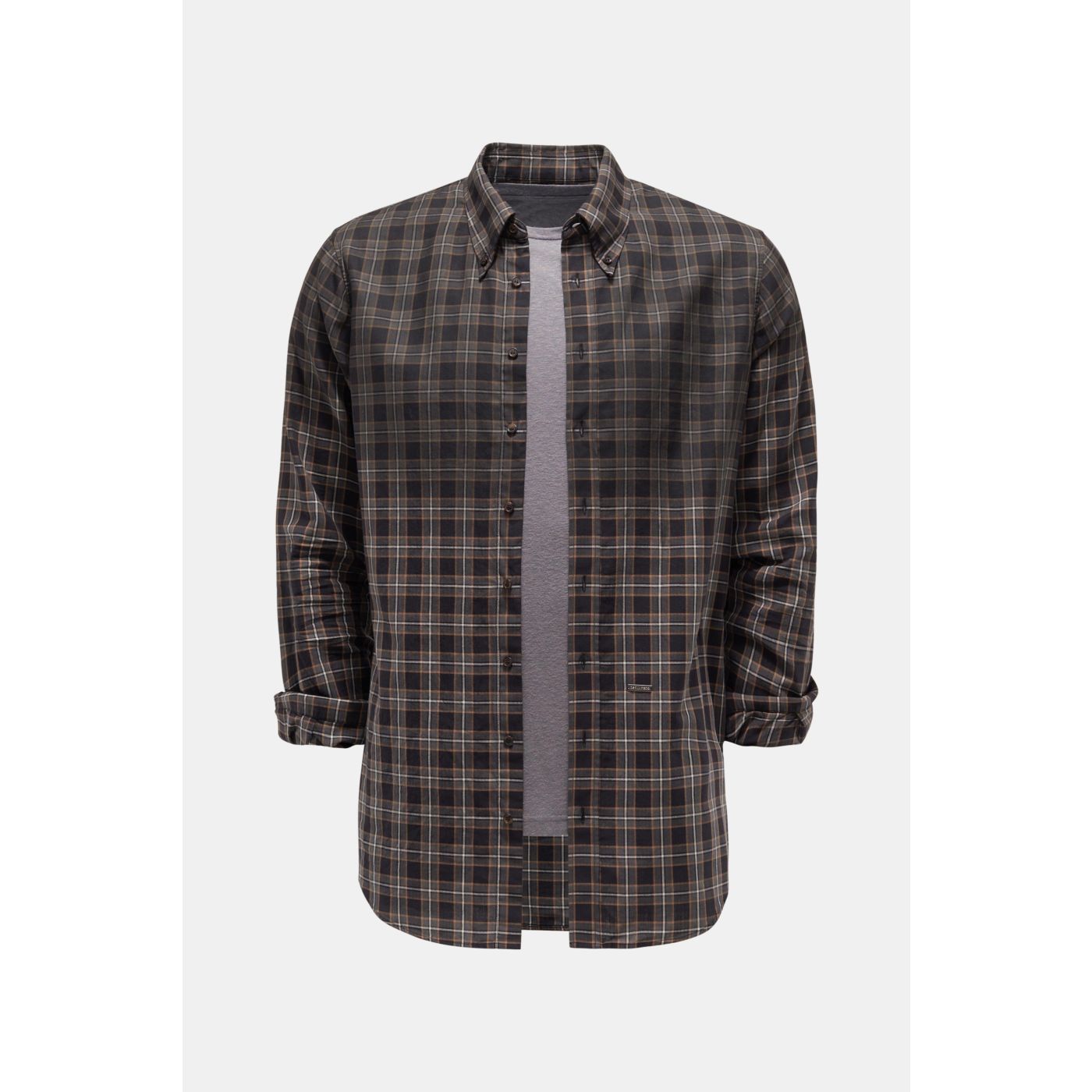 DSQUARED2 Casual Hemd 'Check Drop Shirt' Button-Down-Kragen  dunkelgrau/hellbraun kariert