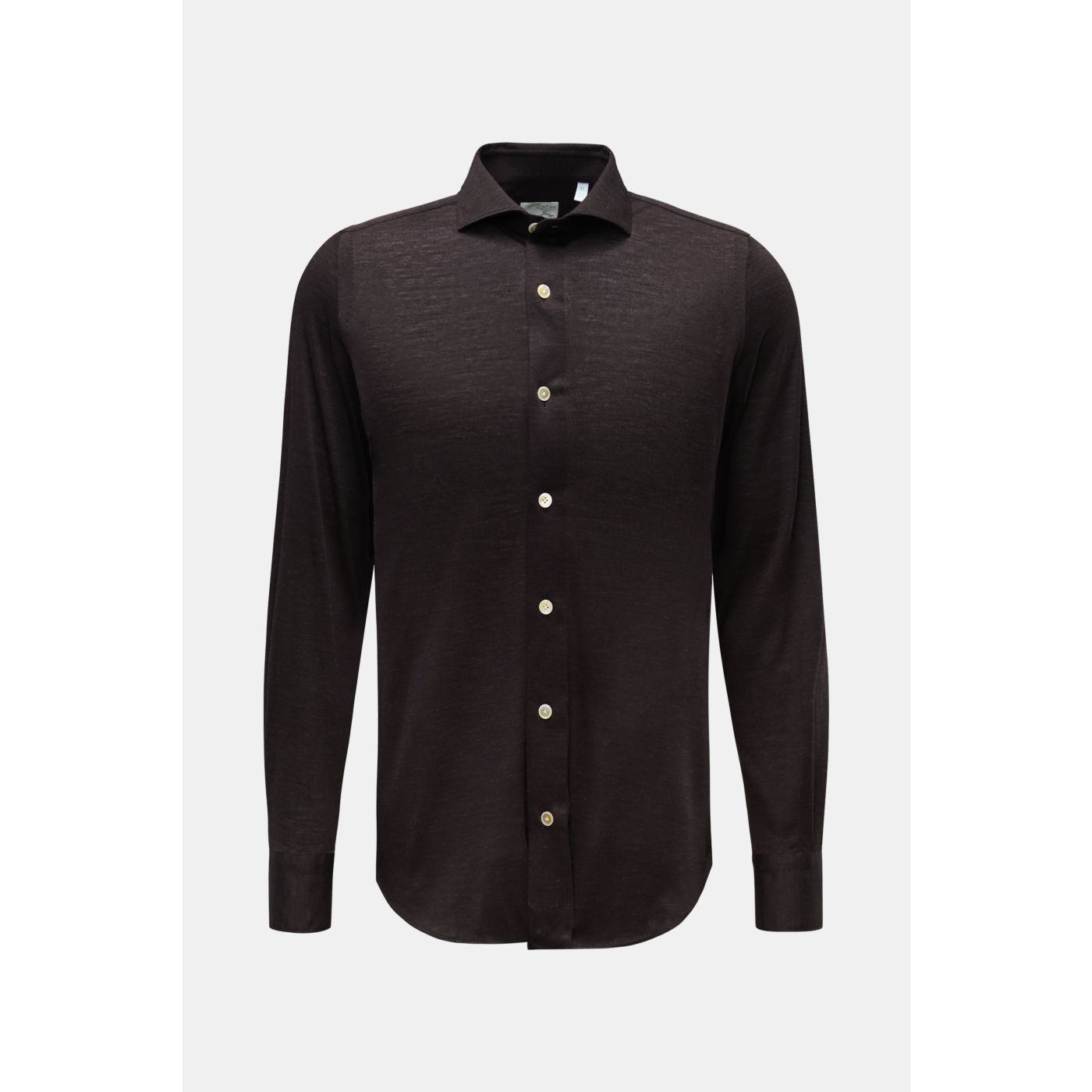 FINAMORE Merino JerseyHemd 'Toronto' HaifischKragen dunkelbraun