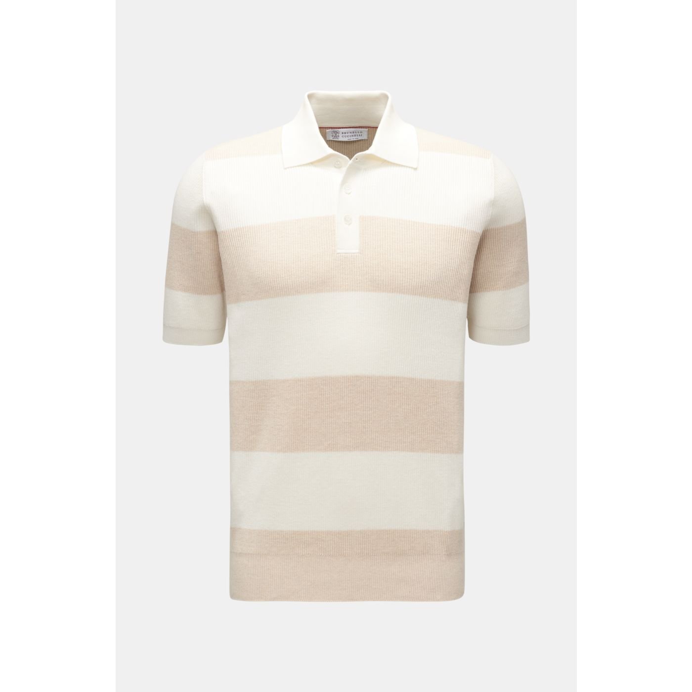 BRUNELLO CUCINELLI short sleeve knit polo beige/cream striped | BRAUN ...