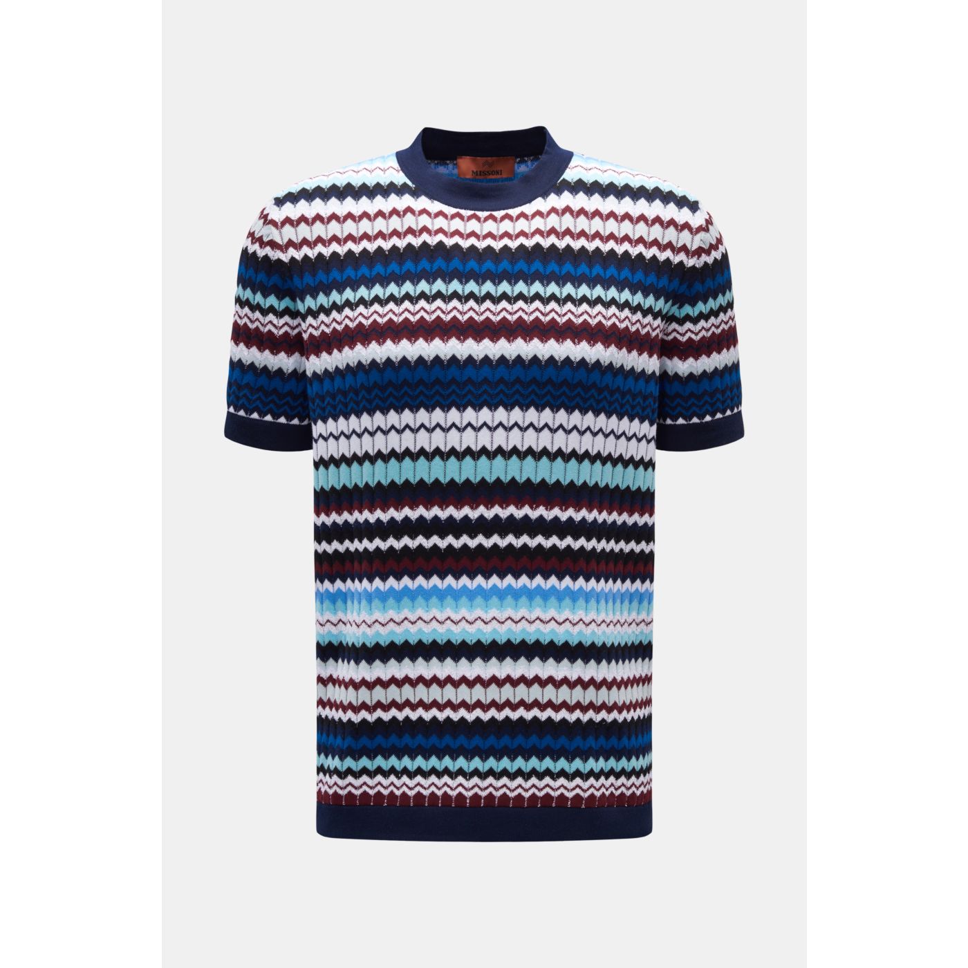 MISSONI Kurzarm-Rundhalspullover navy/weiß/bordeaux gemustert 
