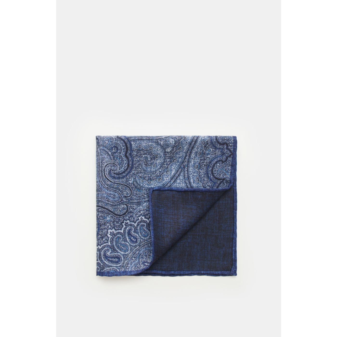 BRUNELLO CUCINELLI Taupe & Blue Reversible Wool Pocket Square
